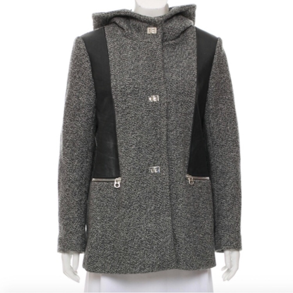 SANDRO Leather-trimmed Coat (Size 38)